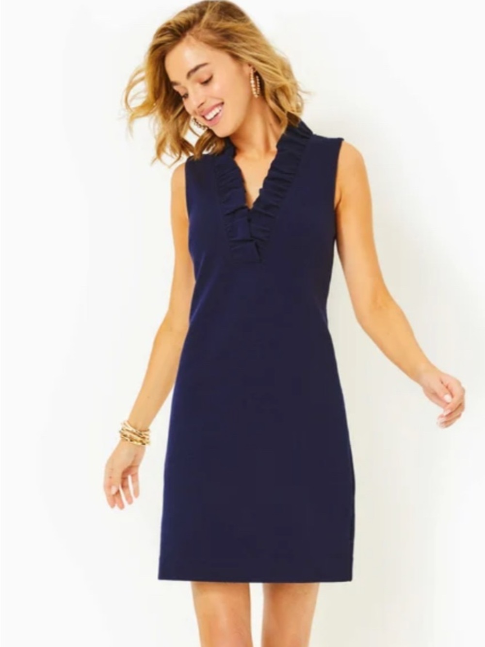 Lilly Pulitzer Tisbury shift dress sz M medium Navy midi knee length career
